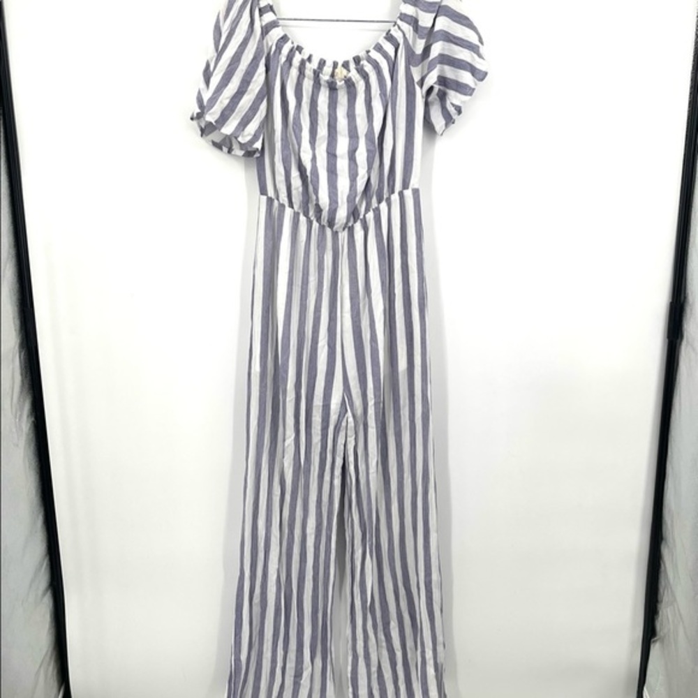 Altar’d state striped off the shoulder wide leg women medium spring jumpsuit